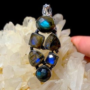 Faceted labradorite cluster pendant